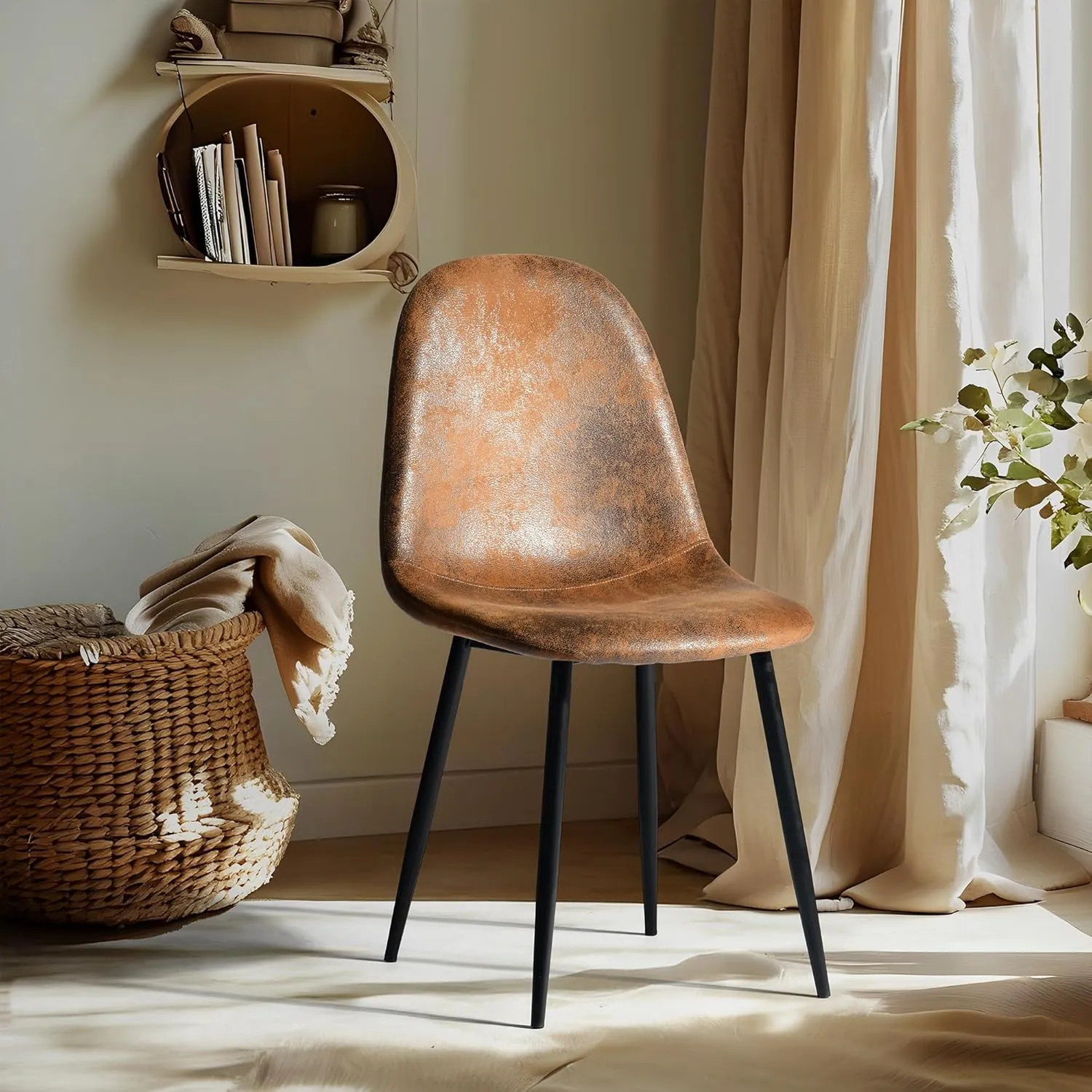 Homy Casa Mid-Century Upholstered Dining Chair, Kitchen Chairs with Metal Legs, Side Chairs with Suede Upholstery, Ideal for Kitchen, Dining Room, Office, or Restaurant (Brown-1pc)