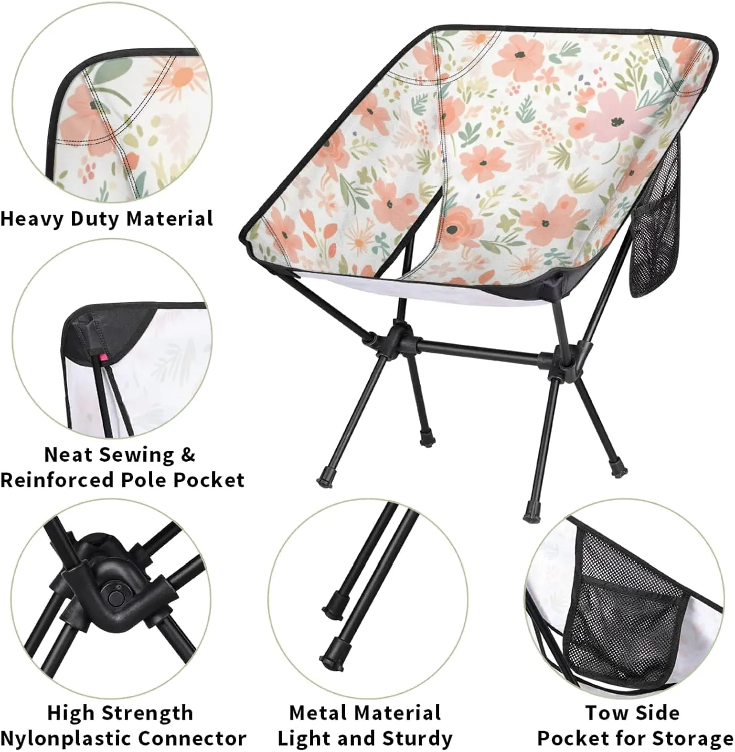 Honeybaby Folding Camping Chair Floral Patterns Camping Chairs Lightweight Portable Chair Outdoor Foldable Chairs for Camping Travel Picnic Beach Hiking