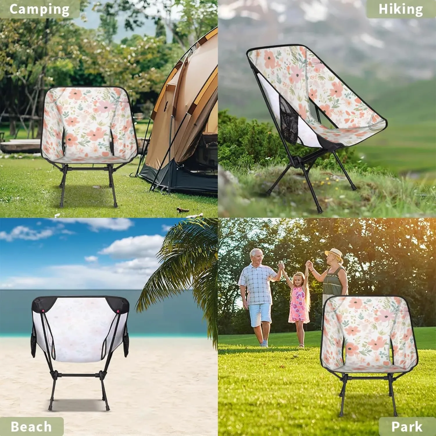 Honeybaby Folding Camping Chair Floral Patterns Camping Chairs Lightweight Portable Chair Outdoor Foldable Chairs for Camping Travel Picnic Beach Hiking
