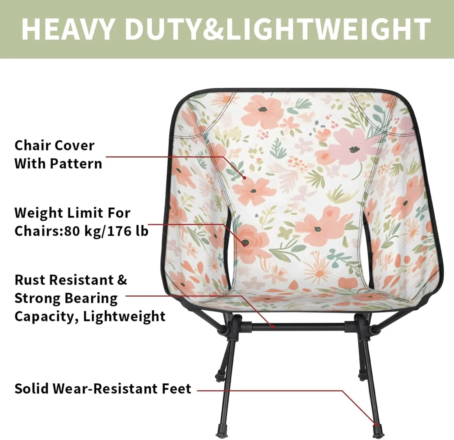 Honeybaby Folding Camping Chair Floral Patterns Camping Chairs Lightweight Portable Chair Outdoor Foldable Chairs for Camping Travel Picnic Beach Hiking