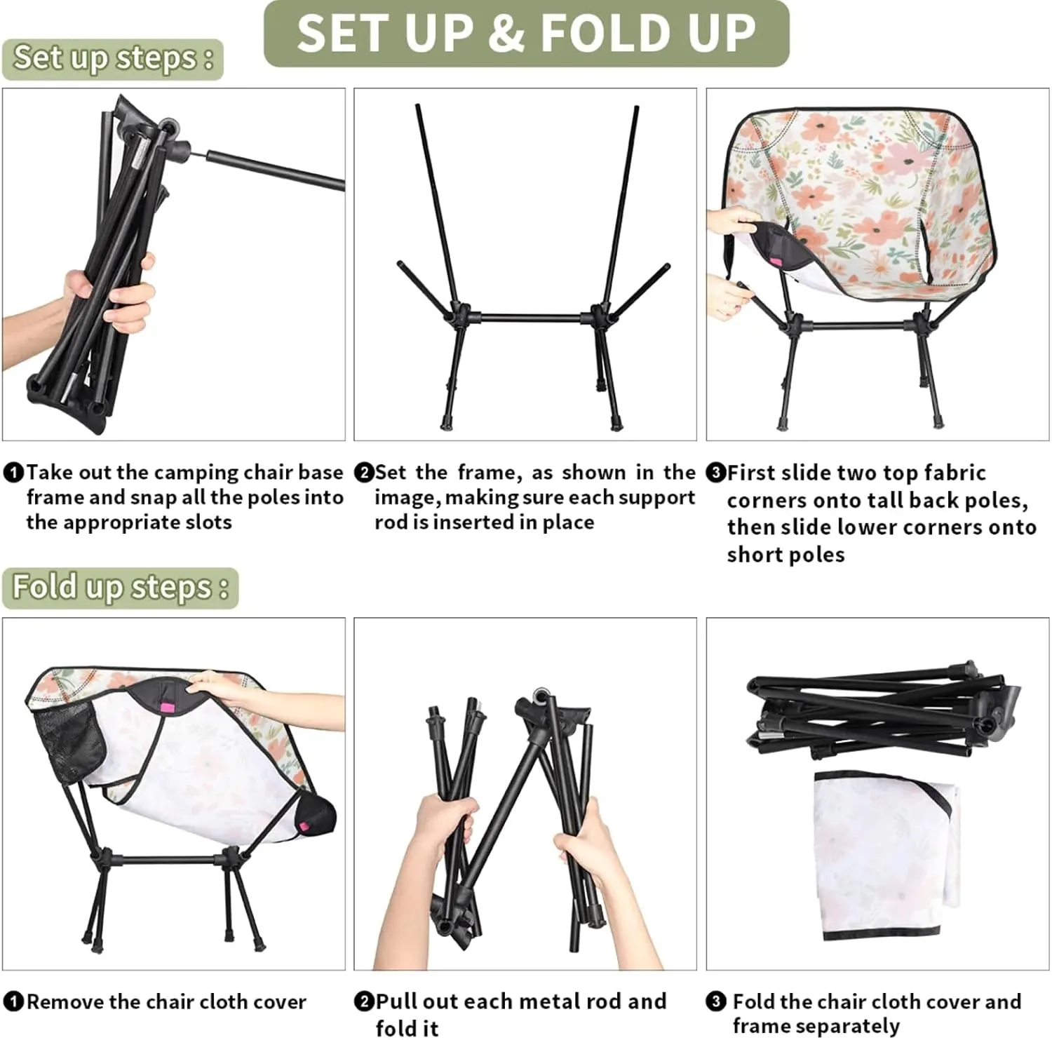 Honeybaby Folding Camping Chair Floral Patterns Camping Chairs Lightweight Portable Chair Outdoor Foldable Chairs for Camping Travel Picnic Beach Hiking