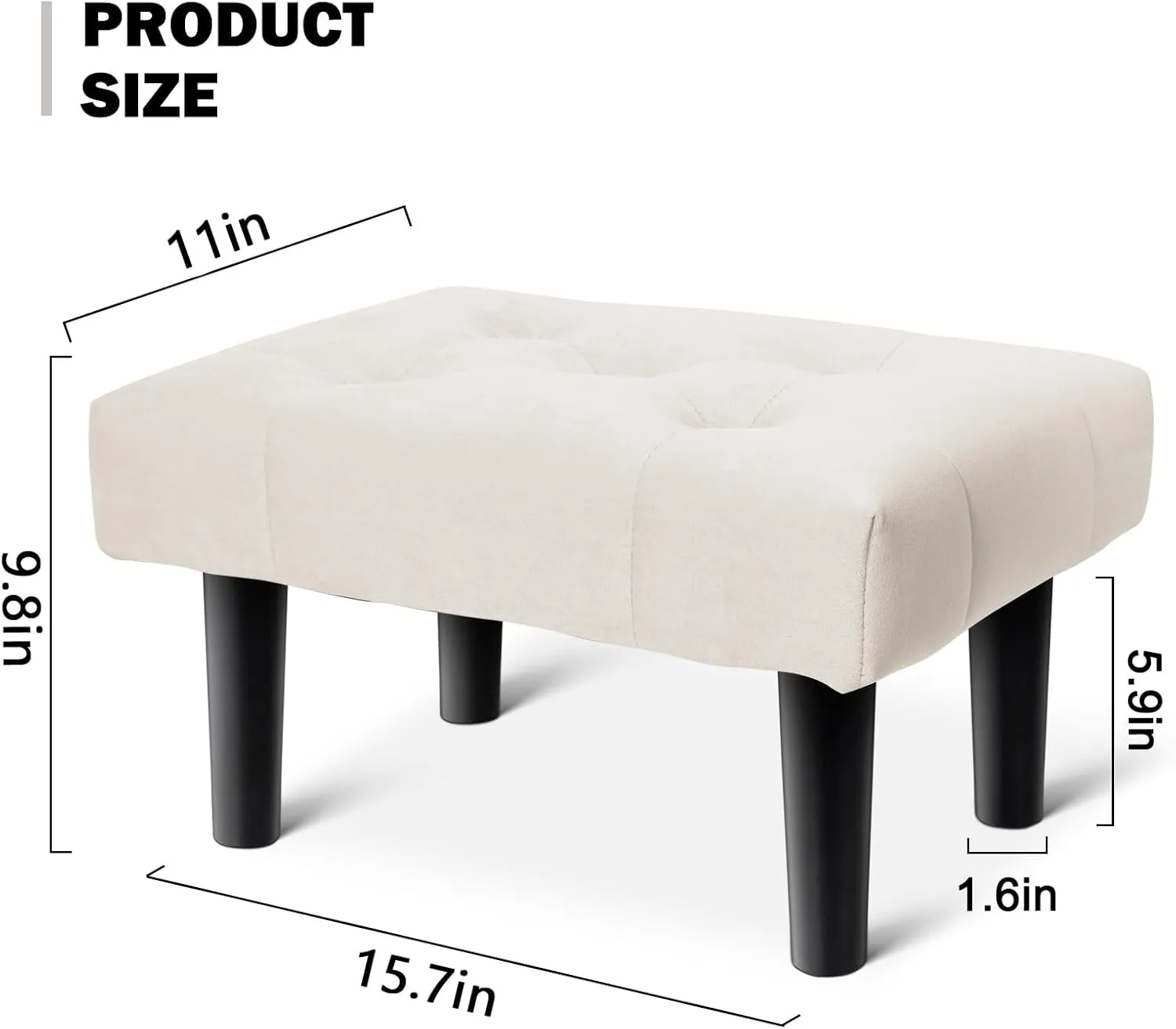 HOUCHICS Small Footstool Ottoman,Velvet Soft Footrest Ottoman with Wood Legs,Sofa Footrest Extra Seating for Living Room Entryway Office(White 1PACK)