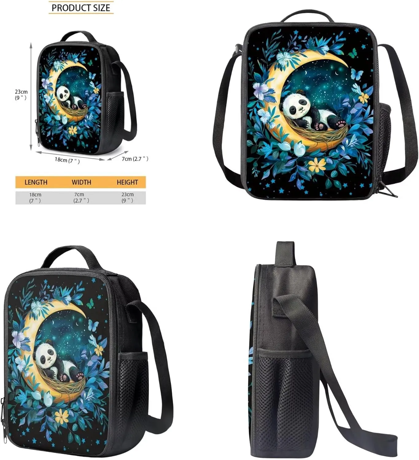 HUGS IDEA Cute Panda School Backpack with Lunch Box for Girls 8-10 Moon Kids Book Bag with Lunchbox Pencil Case 3 In 1 School Bag and Lunch Box Set Cute Bookbag for 5th Grade Girls