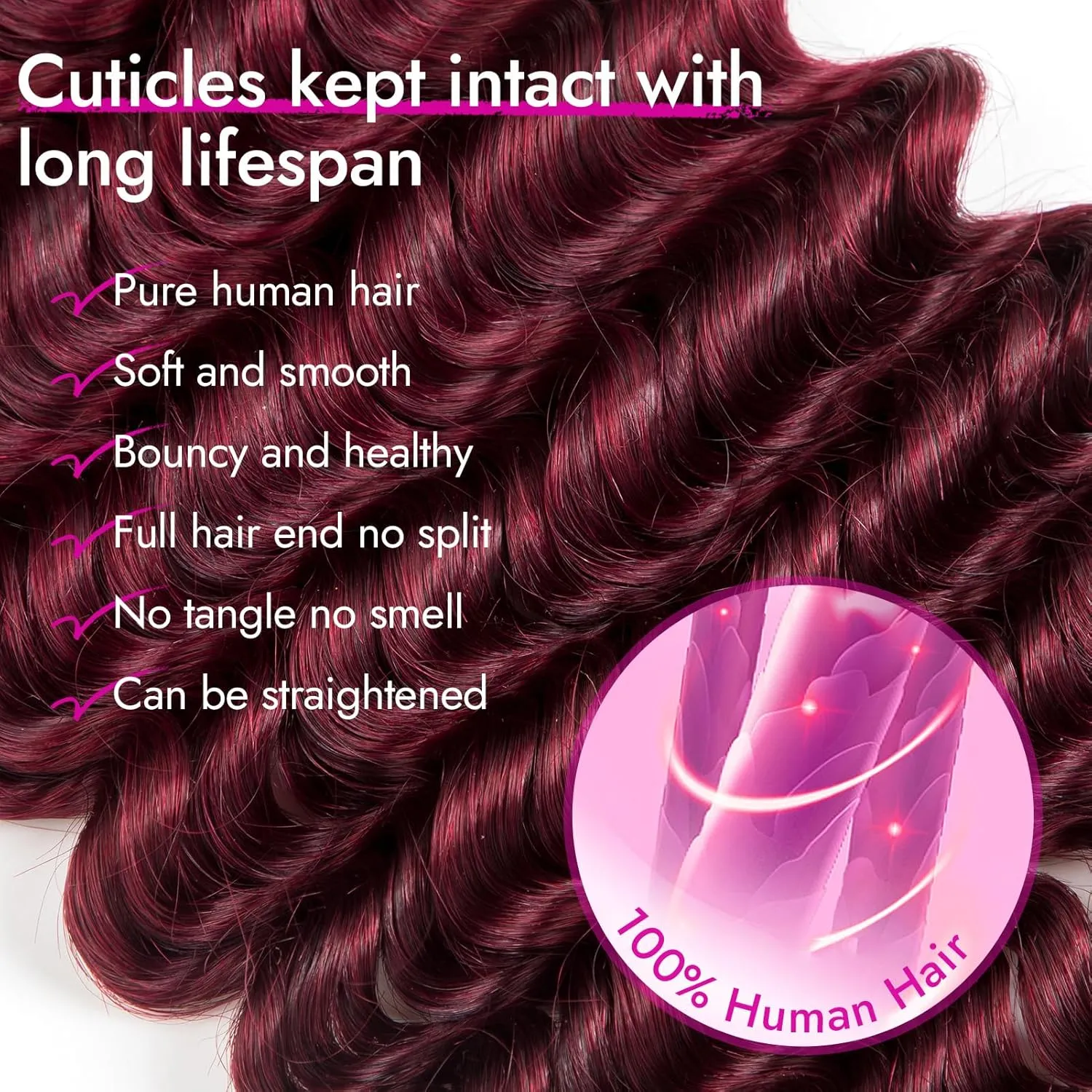 Human Braiding Hair Deep Water Wave 2 Bundles/Pack 50g 18 Inch, Burgundy Red Bulk for Boho Braids, Curly Wet and Wavy Bohemian for Braiding Non Weft