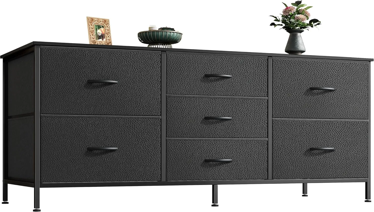 Huuger Dresser with 7 Fabric Drawers, 47 Inch Dresser TV Stand for 43, 50, 55 Inch TV, Metal Frame, for Bedroom, Clothing, Black