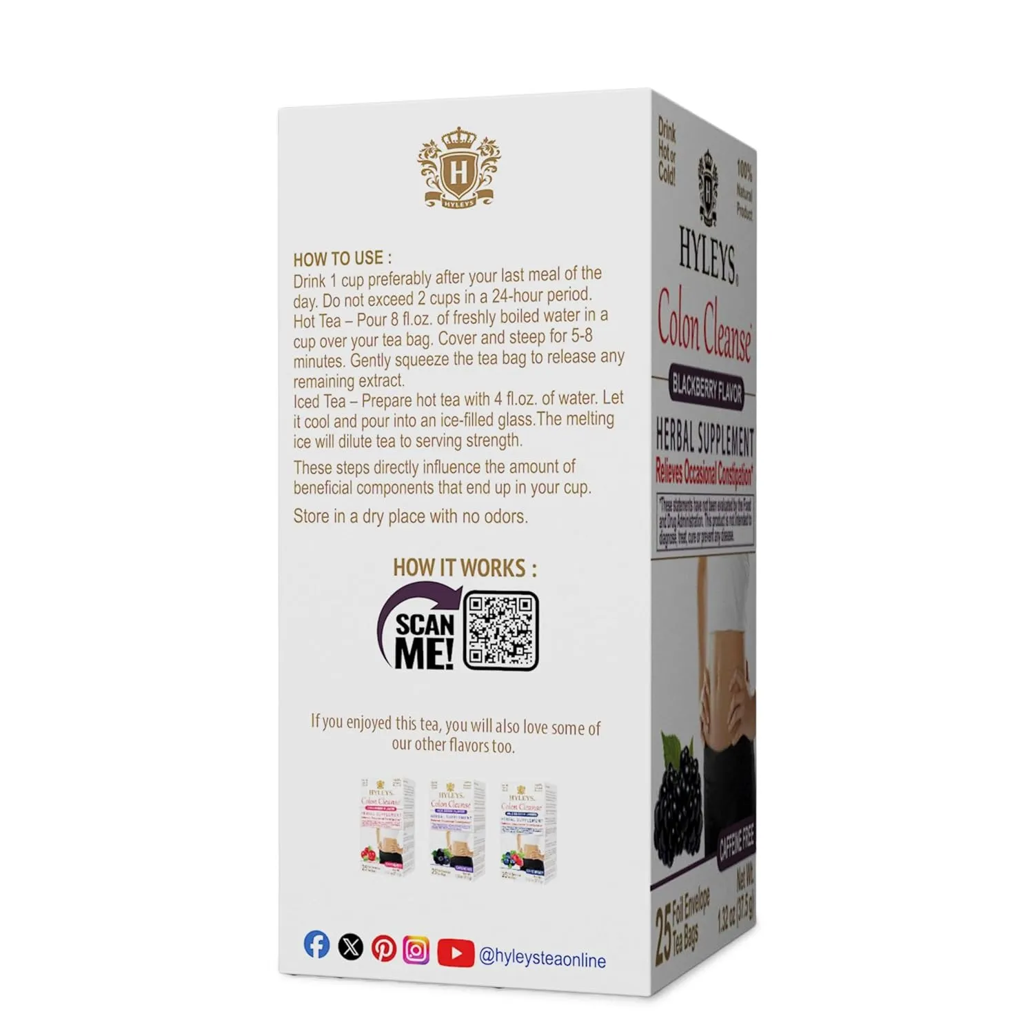 Hyleys Colon Cleanse Tea Blackberry Flavor (6 Pack - 150 Tea Bags Total)