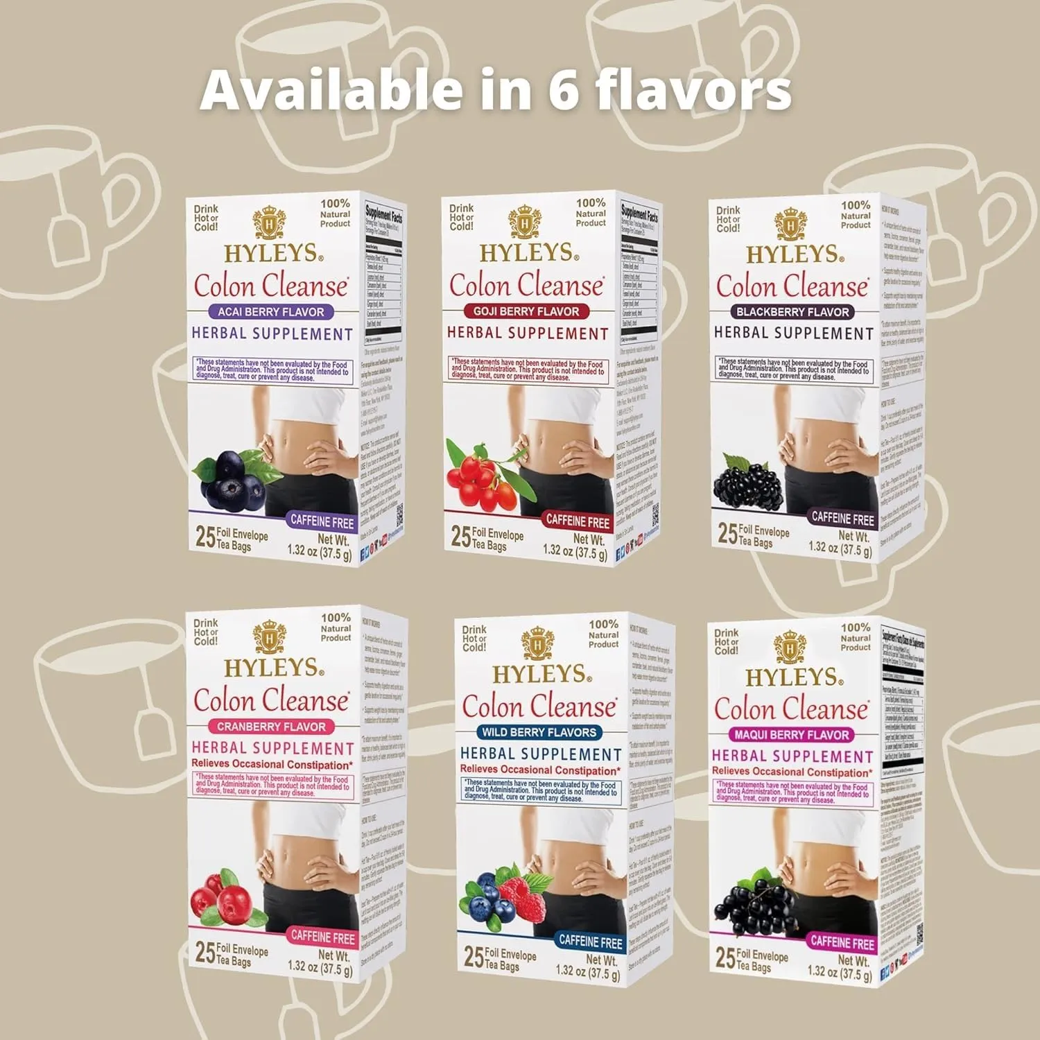 Hyleys Colon Cleanse Tea Blackberry Flavor (6 Pack - 150 Tea Bags Total)