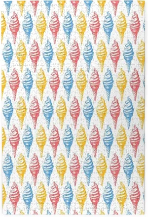 Ice Cream Print,Portable Wooden Jigsaw Puzzle for Adults,Ice Cream Cones Fifties Time,Birthday Gift for Family and Friends,Blue Yellow Red Plastic Box Storage 1000PCS