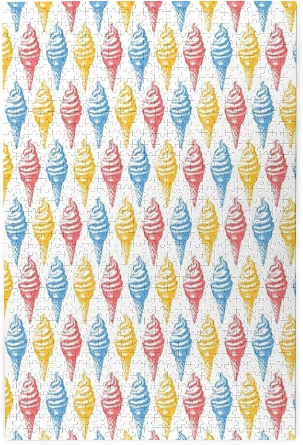 Ice Cream Print,Portable Wooden Jigsaw Puzzle for Adults,Ice Cream Cones Fifties Time,Birthday Gift for Family and Friends,Blue Yellow Red Plastic Box Storage 1000PCS