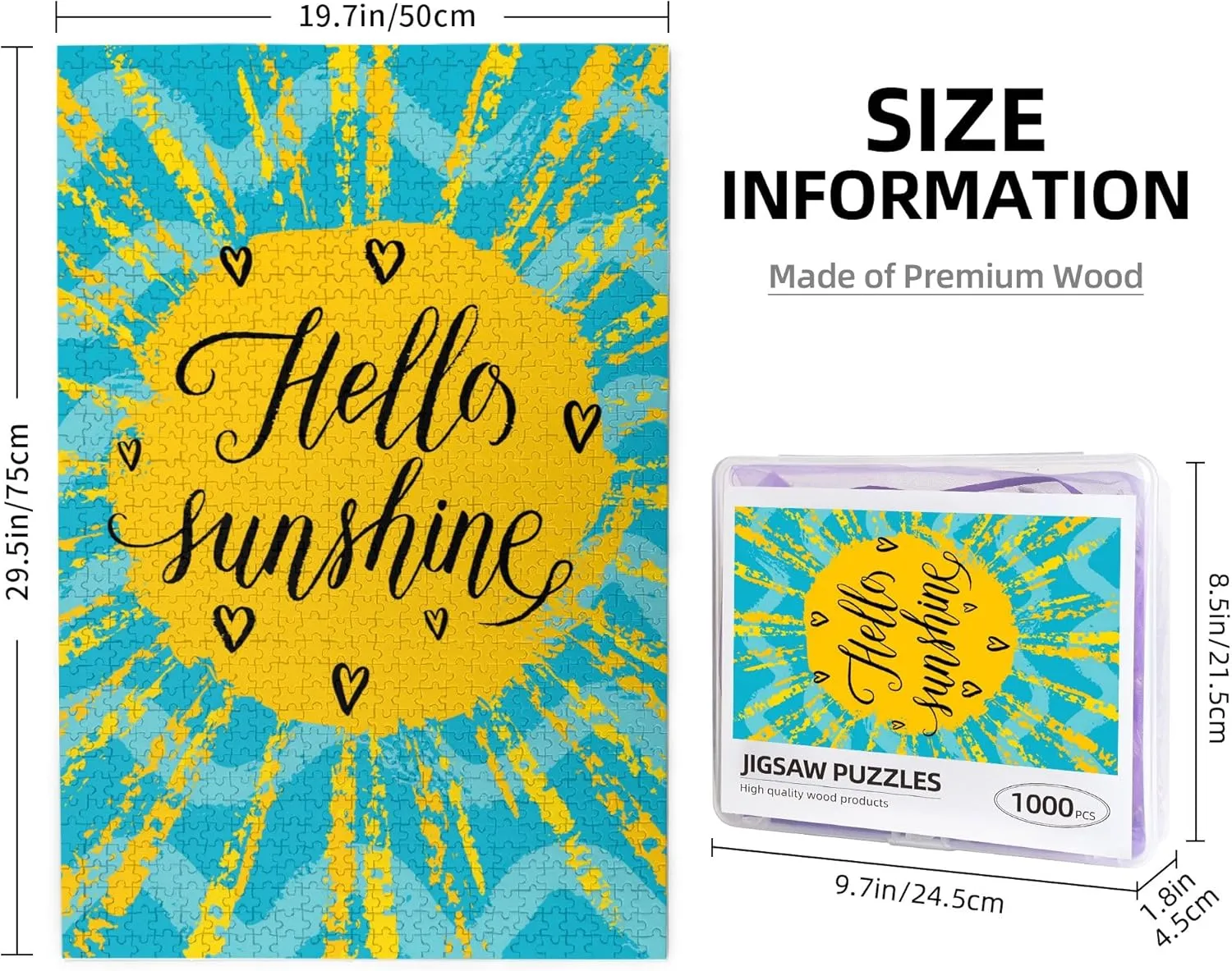 Ice Cream Print,Portable Wooden Jigsaw Puzzle for Adults,Ice Cream Cones Fifties Time,Birthday Gift for Family and Friends,Blue Yellow Red Plastic Box Storage 1000PCS