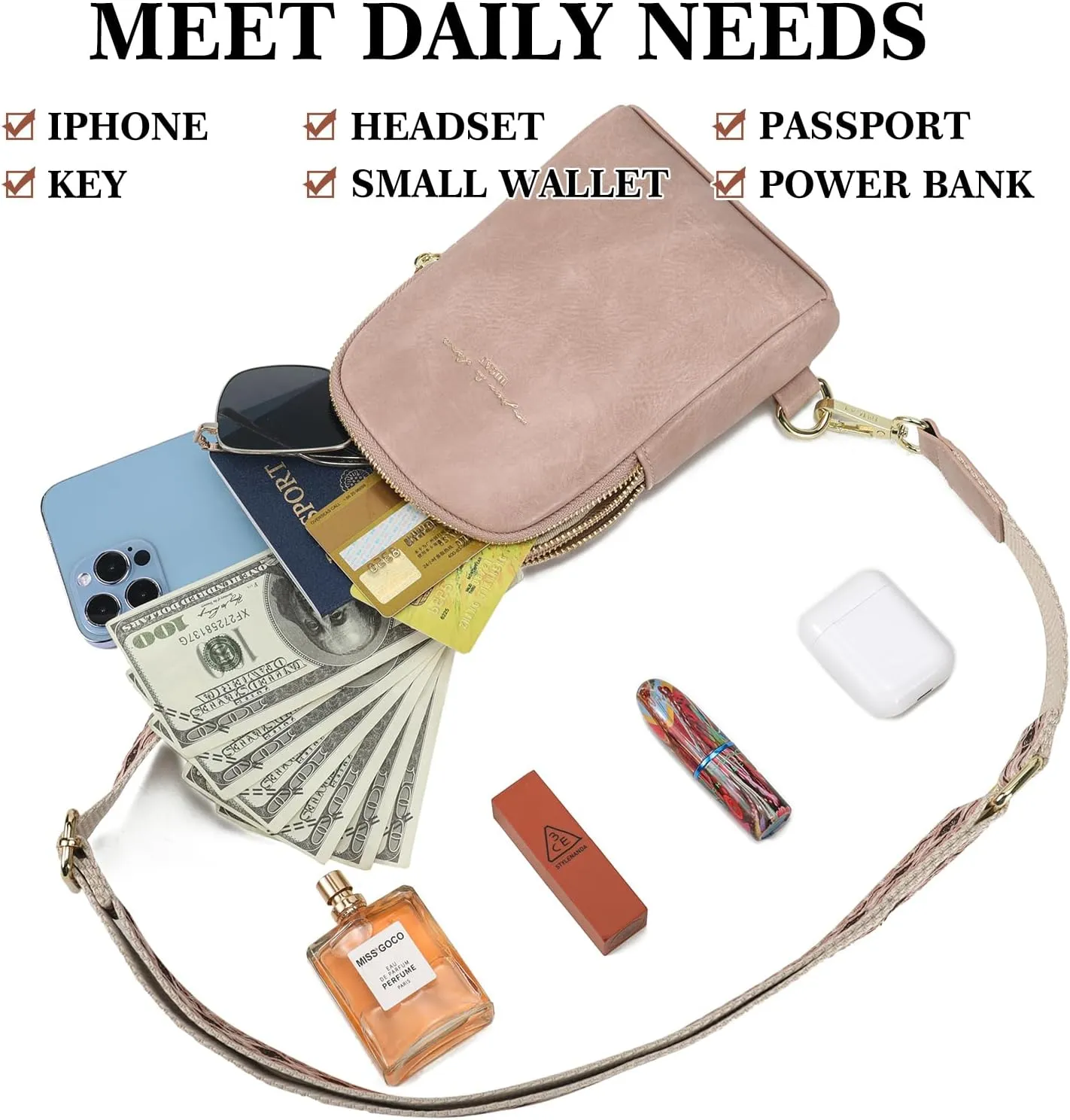 INICAT Small Crossbody Sling Bags for Women Vegan Leather Cell Phone Purse Fanny Packs for Women Men