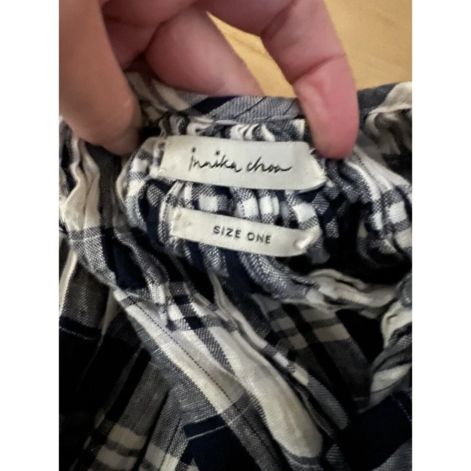 Innika Choo Women's 100% Linen Check Gingham Blouse - Blue, Size One