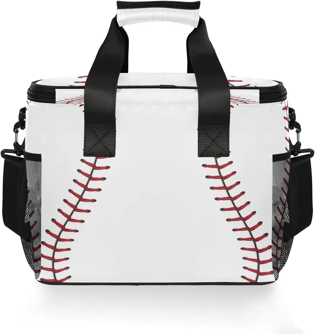Insulated Cooler Lunch Bag Baseball Sport Ball Pattern Lunch Box Leakproof Large Tote Bag Reusable for Women Men Picnic Travel (15L)