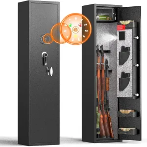 INTERGREAT Biometric Rifle Gun Safe, Large Shotgun Rifle Safe Quick Access, Long Gun Cabinet with Fingerprint Keypad for Home and Pistol, Electronic Gun Locker with Lock Box