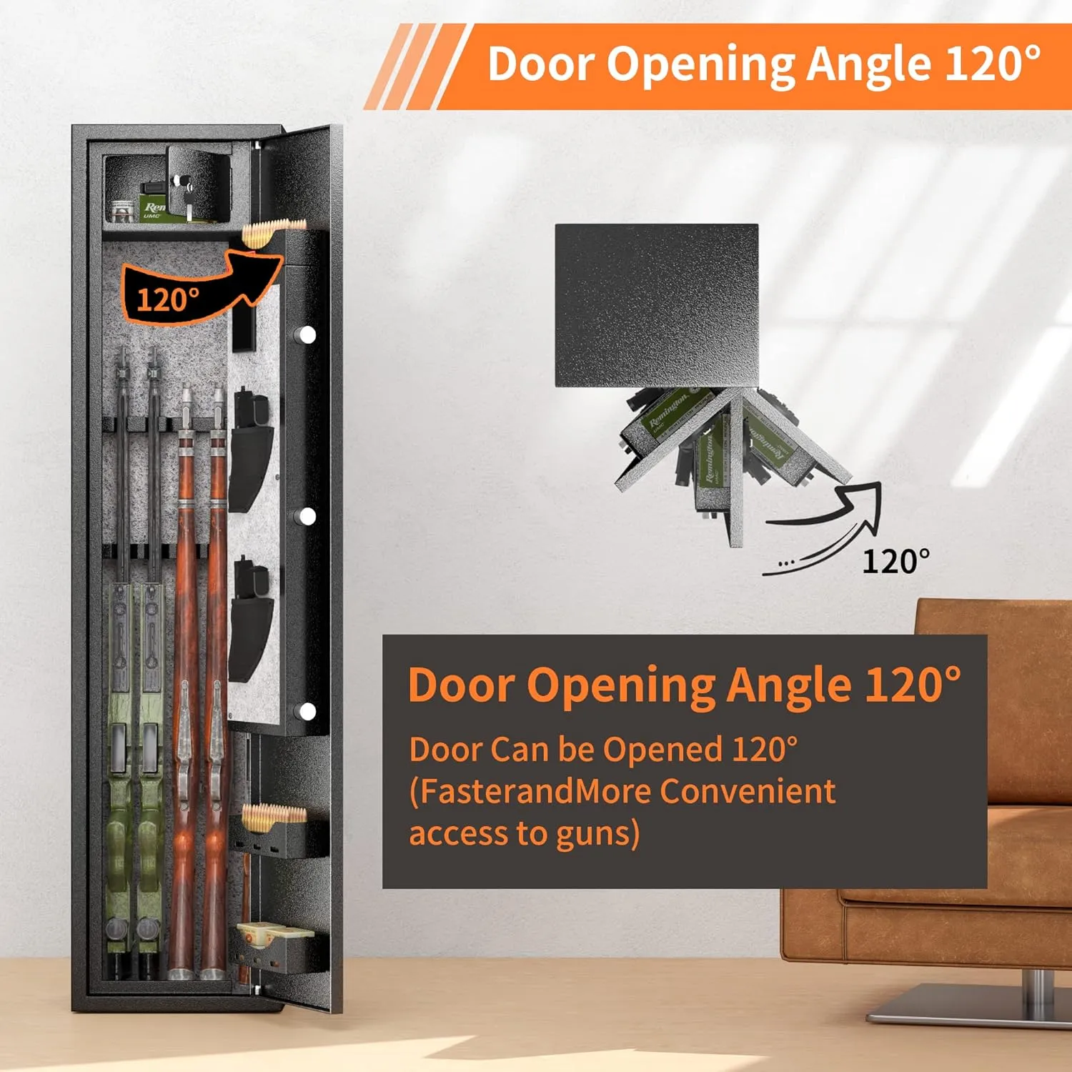 INTERGREAT Biometric Rifle Gun Safe, Large Shotgun Rifle Safe Quick Access, Long Gun Cabinet with Fingerprint Keypad for Home and Pistol, Electronic Gun Locker with Lock Box