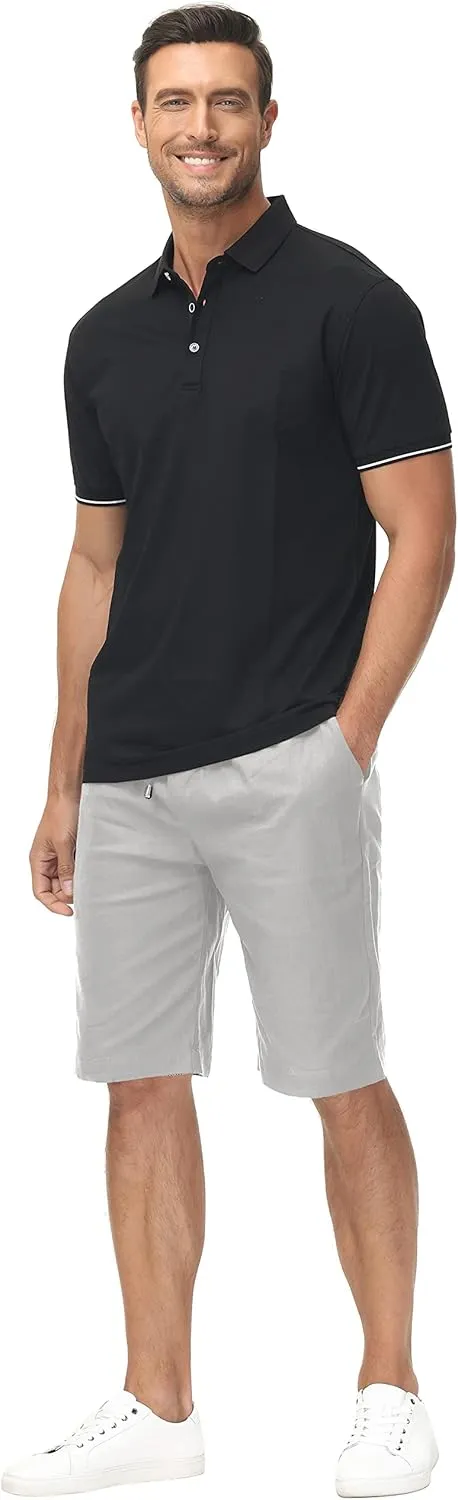 Janmid Men's Linen Casual Short Drawstring Summer Beach Shorts