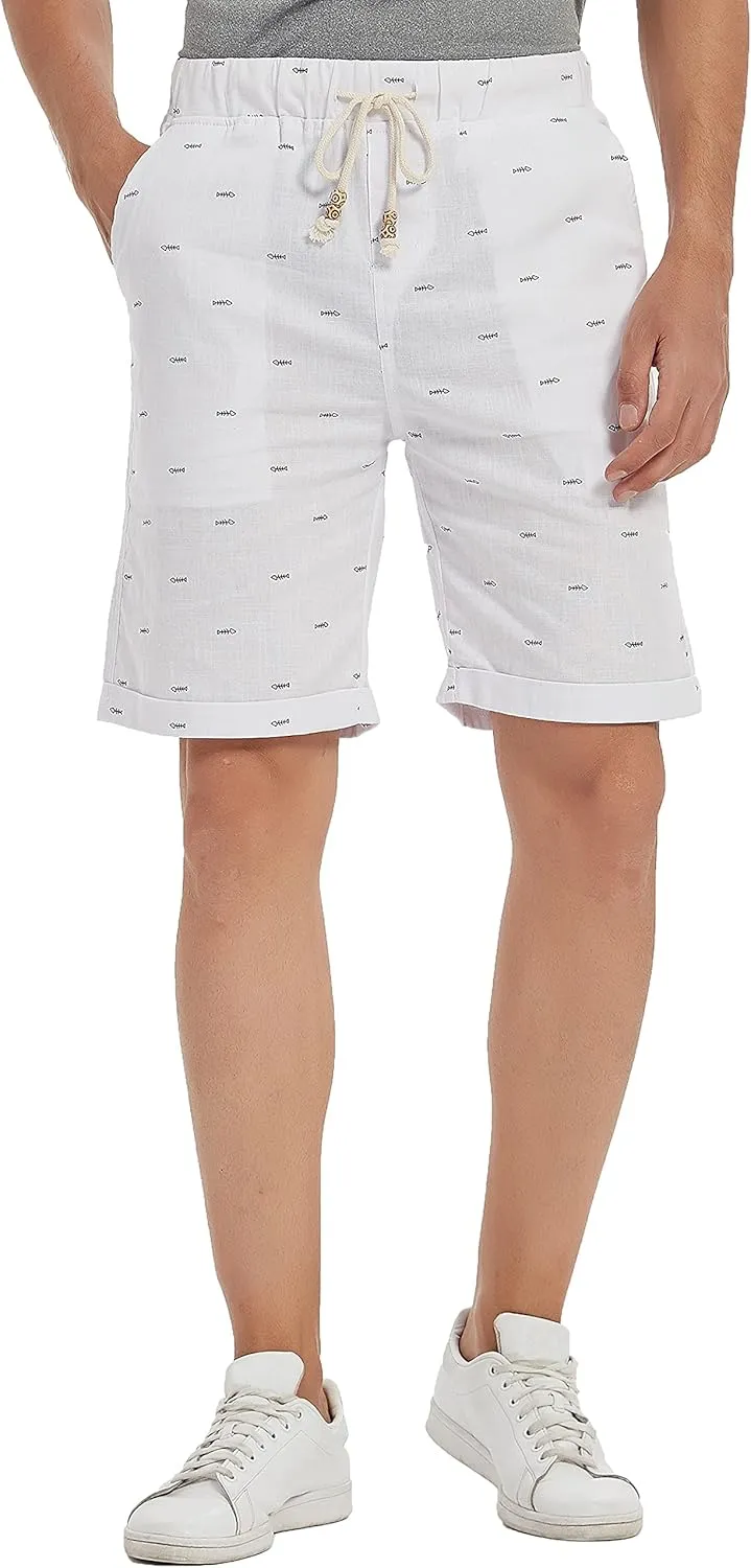 Janmid Men's Linen Shorts Casual Drawstring Summer Beach Shorts for Men