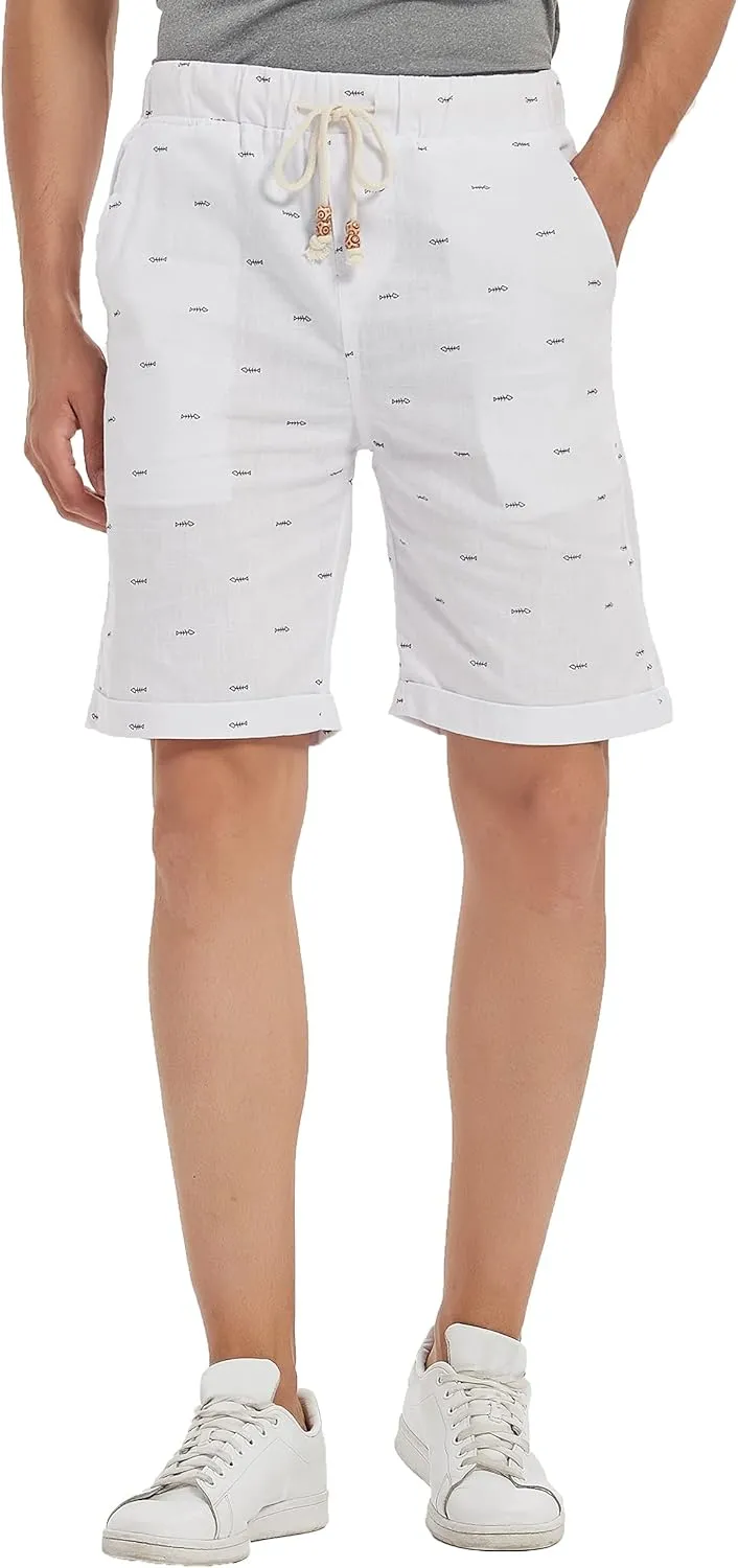Janmid Men's Linen Shorts Casual Drawstring Summer Beach Shorts for Men