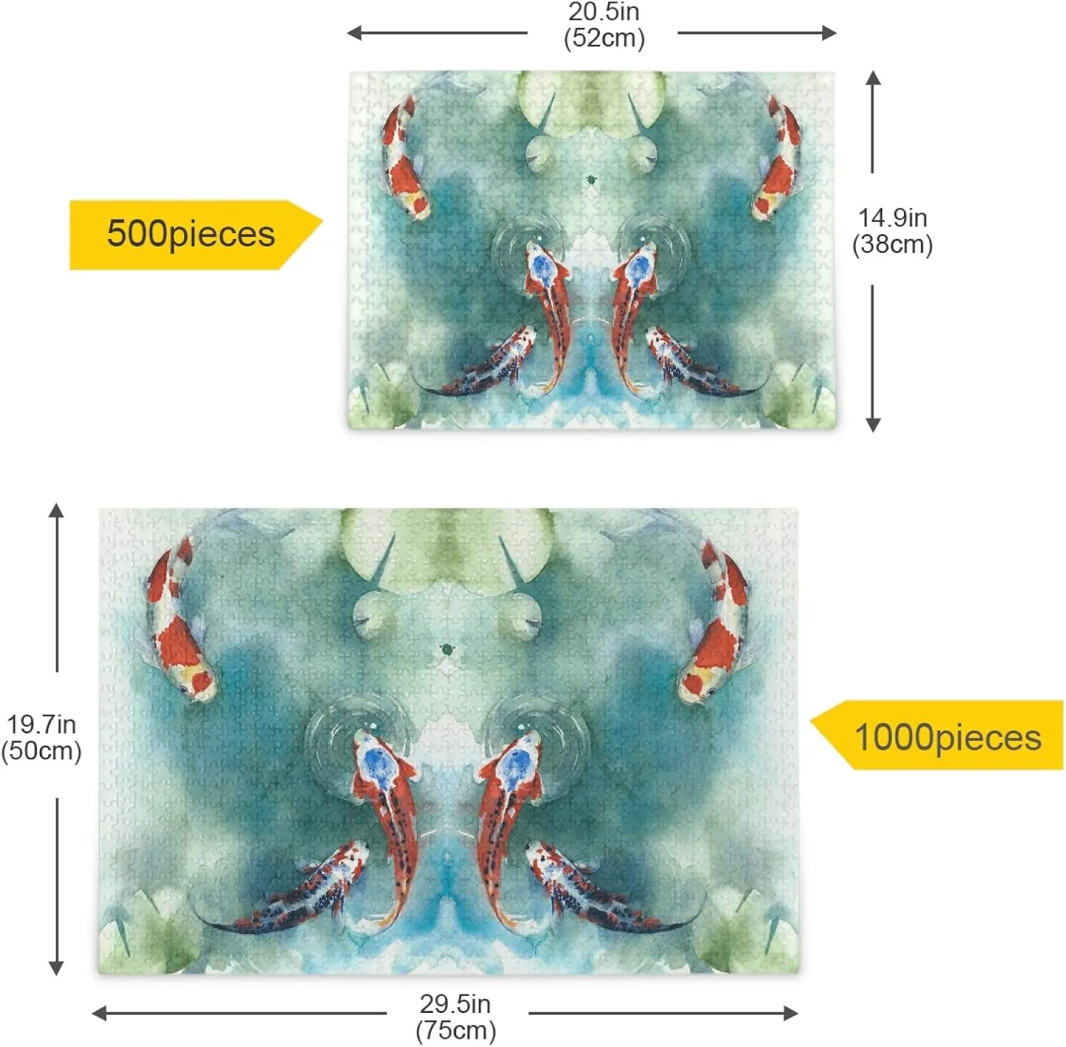 Japanese Fishes Pond Jigsaw Puzzles 500 Pieces Adult Kids Teens Piece Puzzle Leisure Game Toy Home Decor DIY Educational Gift with Mesh Storage Bag