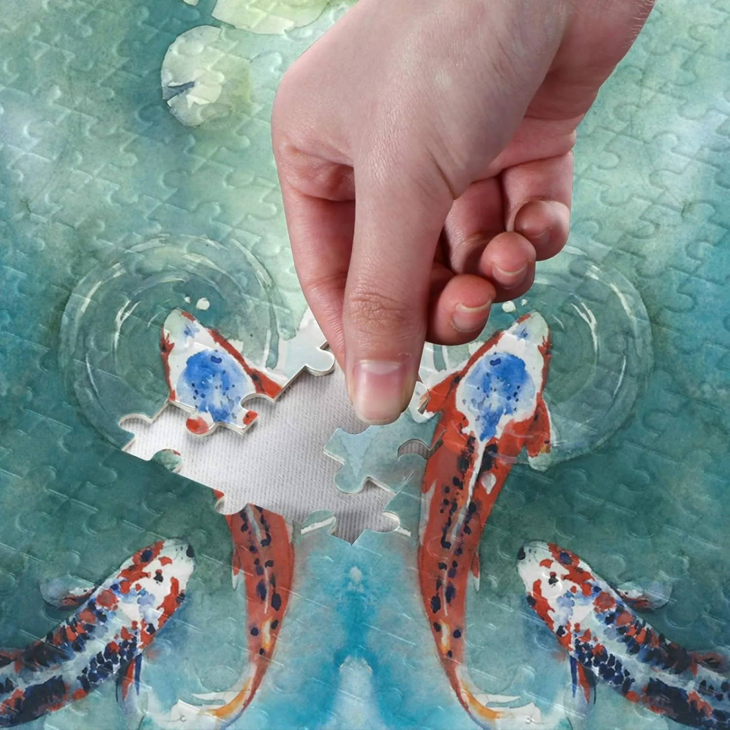 Japanese Fishes Pond Jigsaw Puzzles 500 Pieces Adult Kids Teens Piece Puzzle Leisure Game Toy Home Decor DIY Educational Gift with Mesh Storage Bag