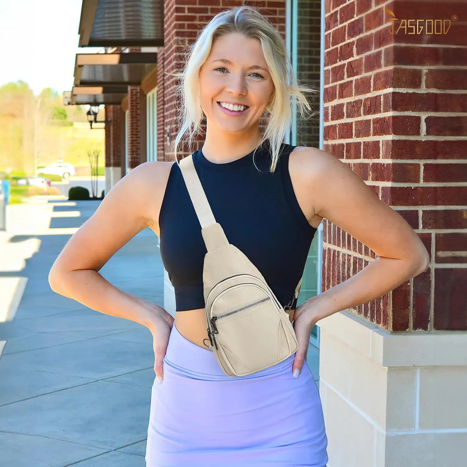 JASGOOD Anti Theft Small Sling Bag for Women Leather Fanny Packs Crossbody Bags Trendy Anti-Theft Sling Purse for Travel