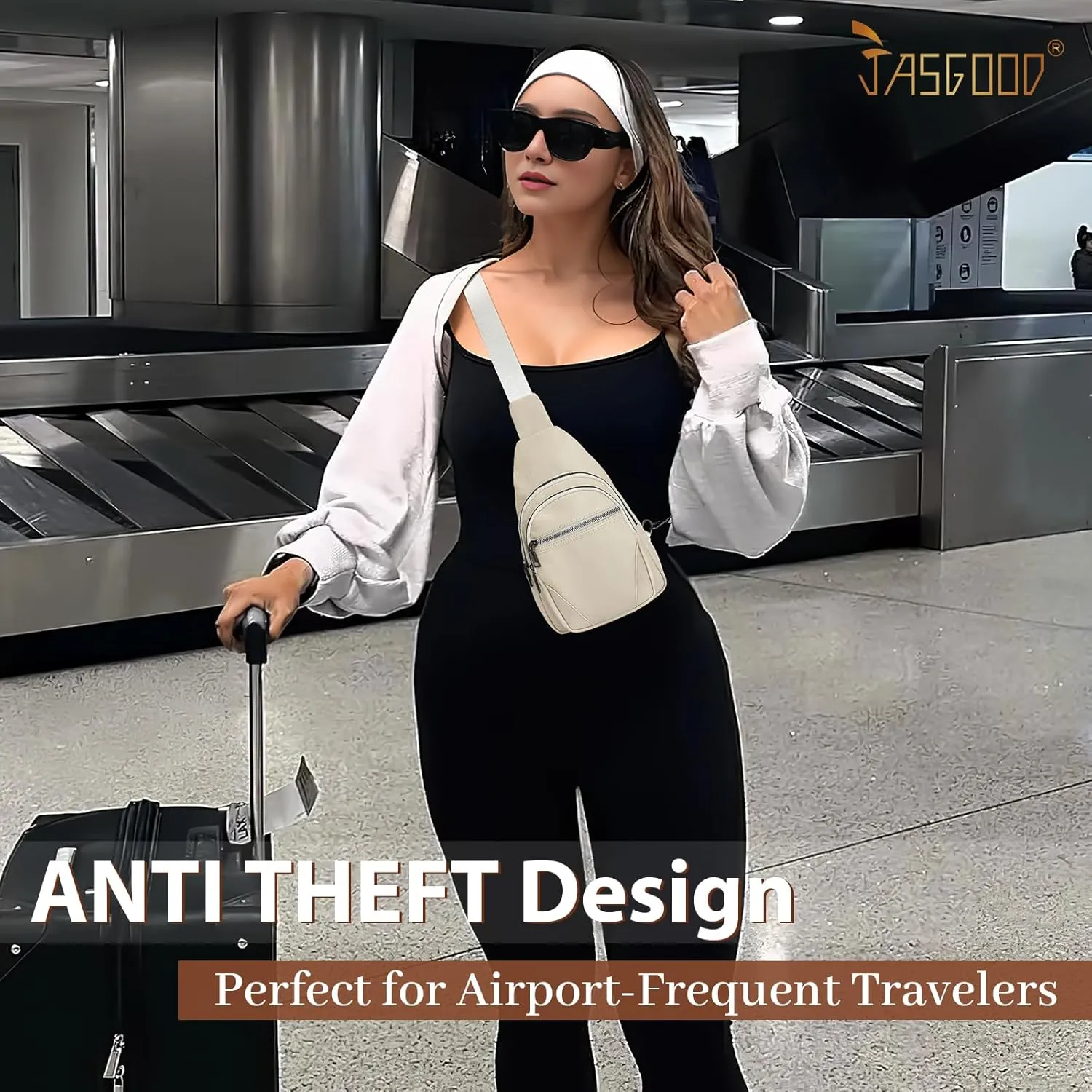JASGOOD Anti Theft Small Sling Bag for Women Leather Fanny Packs Crossbody Bags Trendy Anti-Theft Sling Purse for Travel