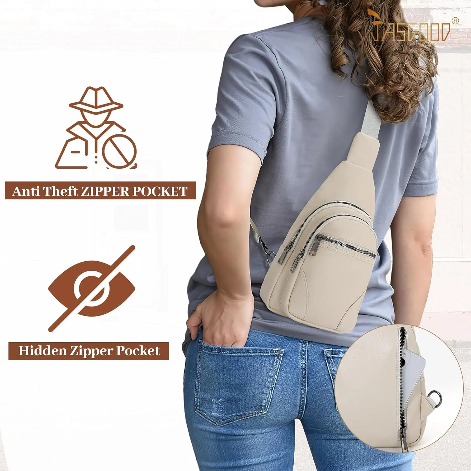 JASGOOD Anti Theft Small Sling Bag for Women Leather Fanny Packs Crossbody Bags Trendy Anti-Theft Sling Purse for Travel