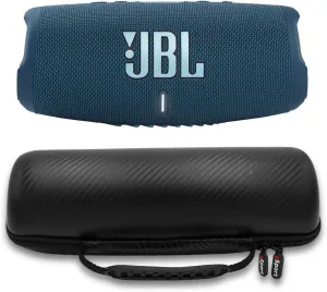 JBL Charge 5 Waterproof Portable Speaker with Built in Powerbank and gSport Carbon Fiber Case (Blue)