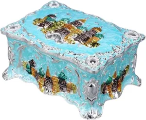 Jewellery Storage European Style Jewelry Box With Mirror Vintage Rectangle Metal Alloy Storage Box Two-Layer Jewelry Box Organizer Jewellery Display Box, 18 * 12 * 8cm