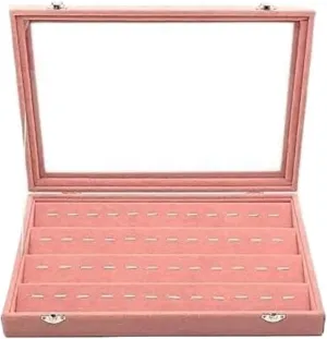 Jewellery Storage Velvet Box With Glass Cover Color Earrings Necklace Bracelet Display(3,35 * 24 * 5cm)