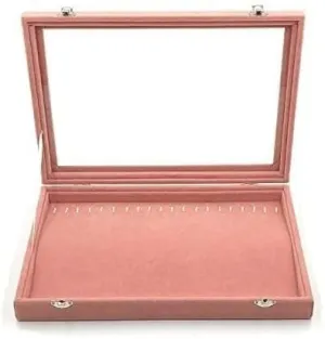 Jewellery Storage Velvet Box With Glass Cover Color Earrings Necklace Bracelet Display