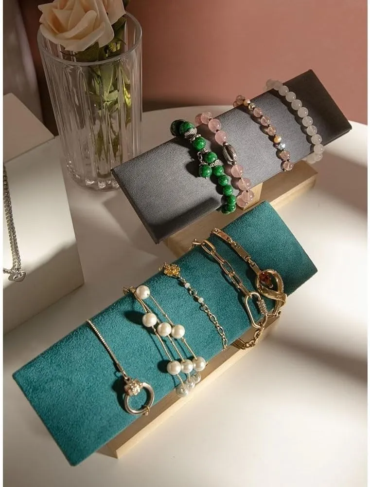 Jewelry Display Rack Velvet Wooden Jewelry Rack Bracelet Watch Stand Display Props Shopping Mall Counter Jewelry Display Organizers Jewelry Display Stand(Green)