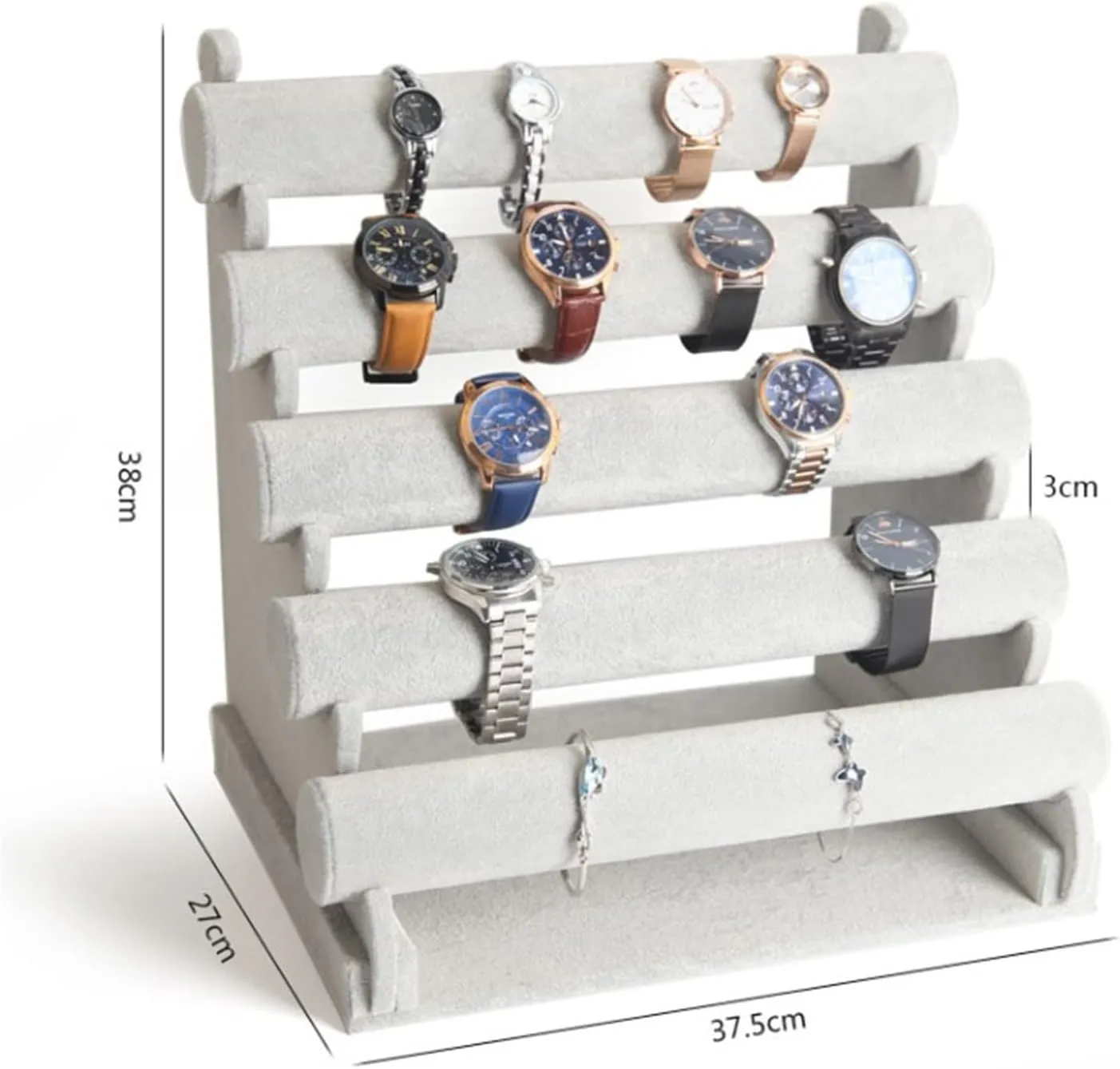 Jewelry Rack 5 Tiers Bracelet Holder Jewelry Detachable Velvet Bracelet Holder Watch Display Stand Bangle Bar Necklace Storage Organizer Jewelry Display(Gris)