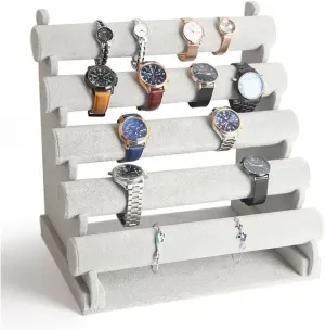 Jewelry Rack 5 Tiers Bracelet Holder Jewelry Detachable Velvet Bracelet Holder Watch Display Stand Bangle Bar Necklace Storage Organizer Jewelry Display(Gris)