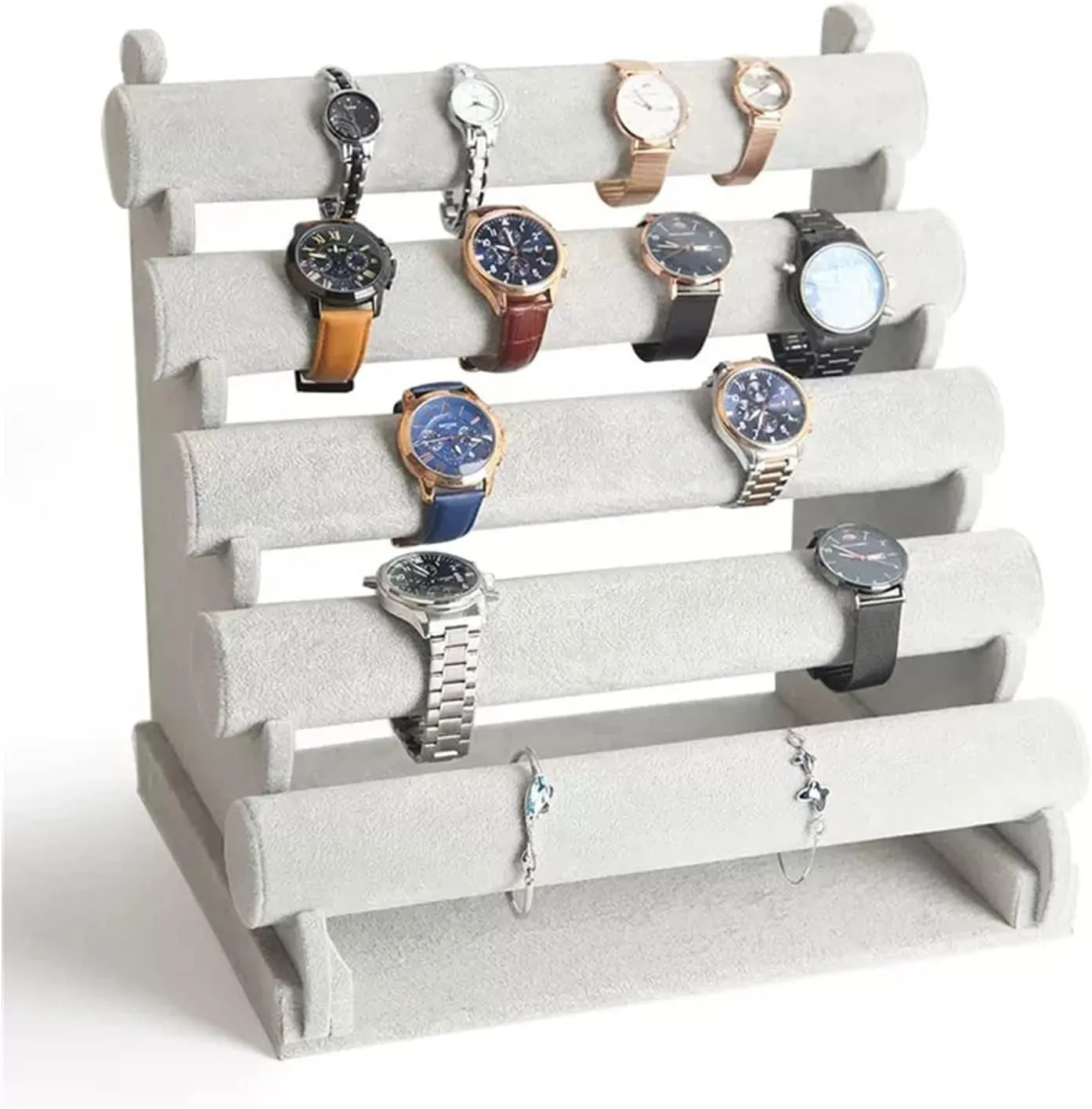 Jewelry Rack 5 Tiers Bracelet Holder Jewelry Detachable Velvet Bracelet Holder Watch Display Stand Bangle Bar Necklace Storage Organizer Jewelry Display(Gris)