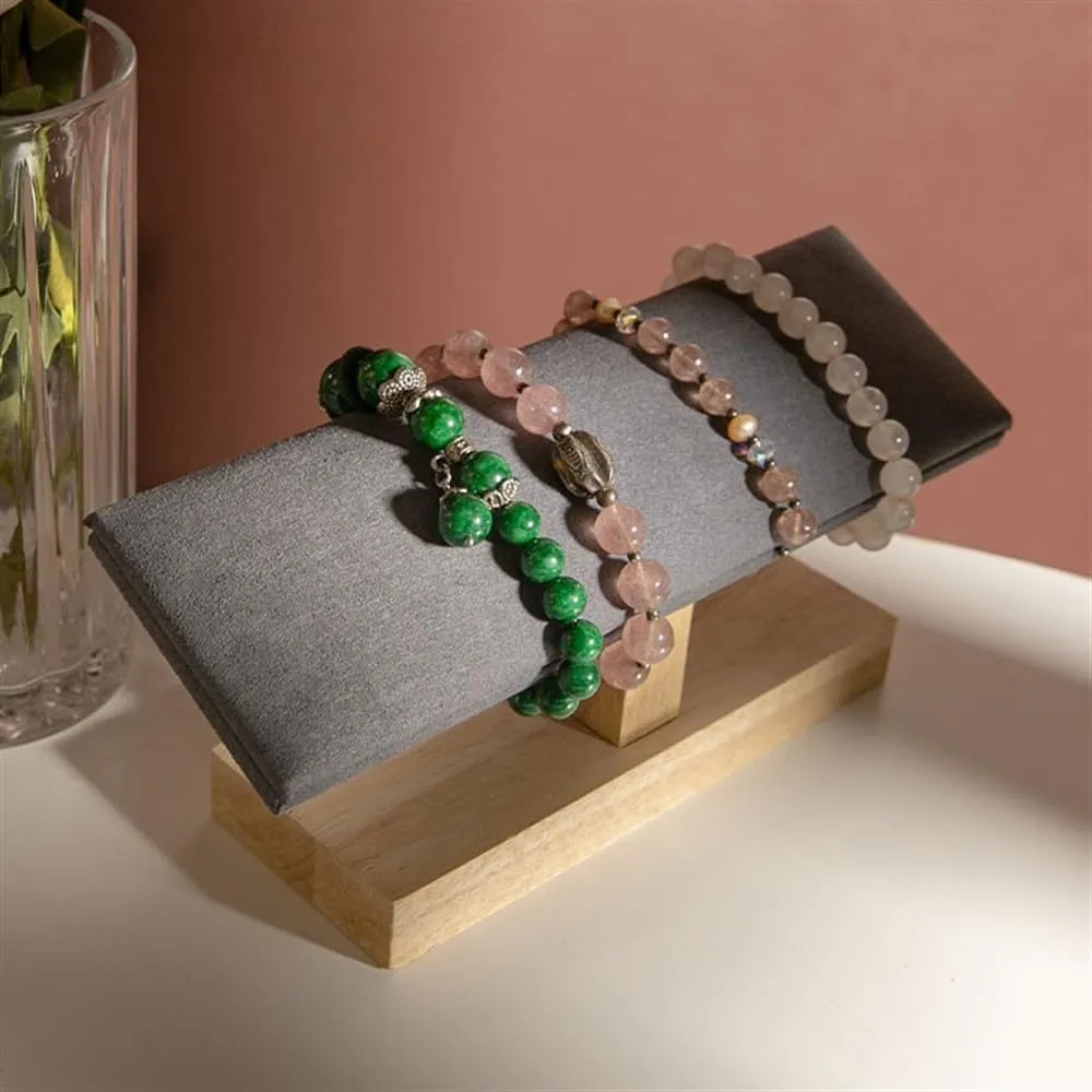 Jewelry Rack Velvet Wooden Jewelry Rack Bracelet Watch Stand Display Props Shopping Mall Counter Jewelry Display Organizers Jewelry Stand Holder(Gris)