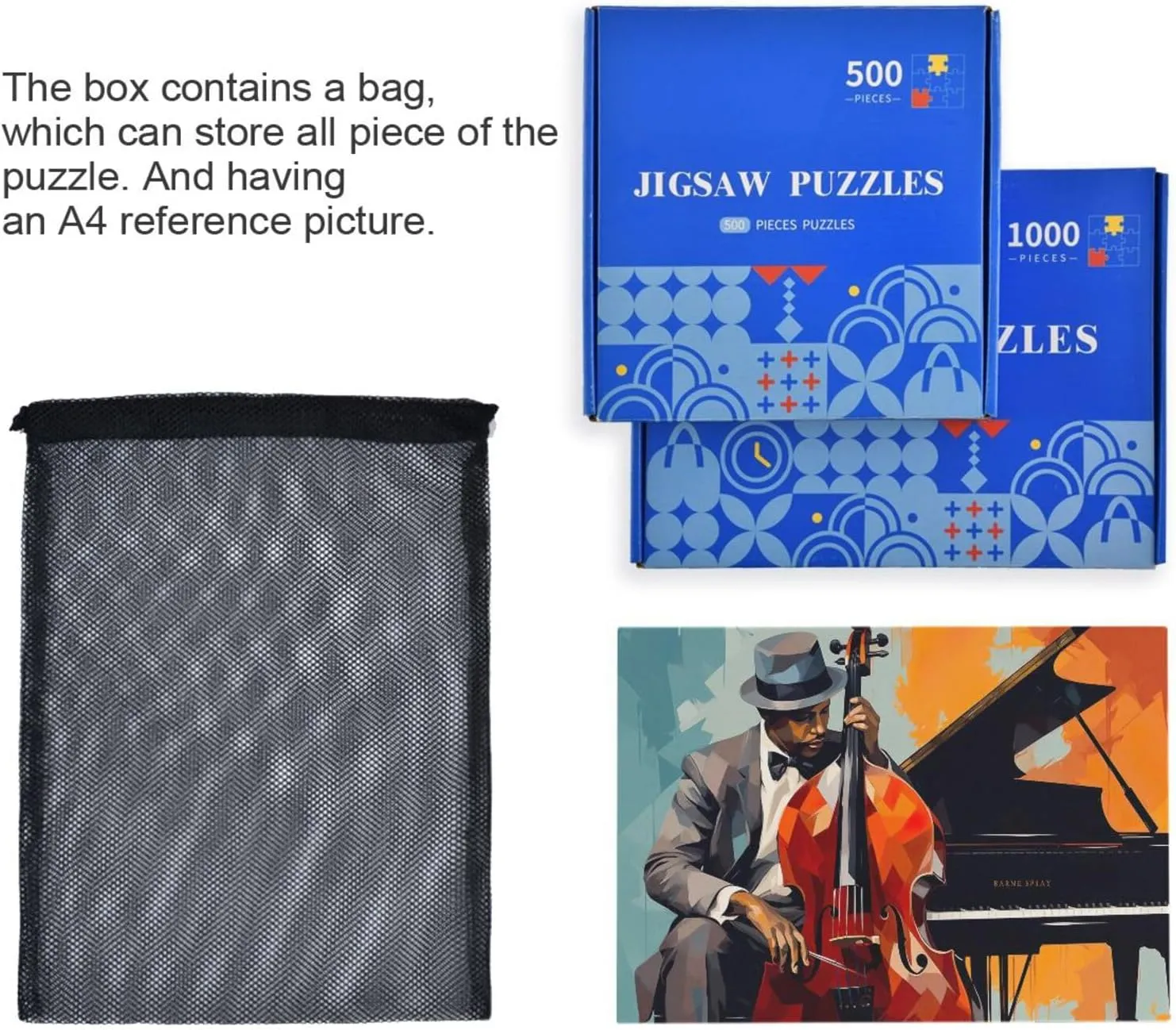 Jigsaw Puzzle 1000 Pieces for Adults Jazz Man Playing A Cello and Piano Wood Puzzles Educational Brain Toys 21218206