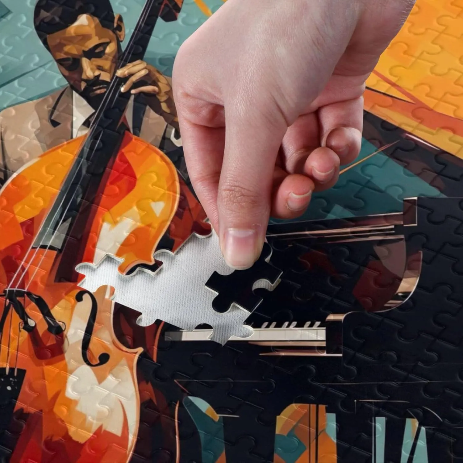 Jigsaw Puzzle 1000 Pieces for Adults Jazz Man Playing A Cello and Piano Wood Puzzles Educational Brain Toys 21218209