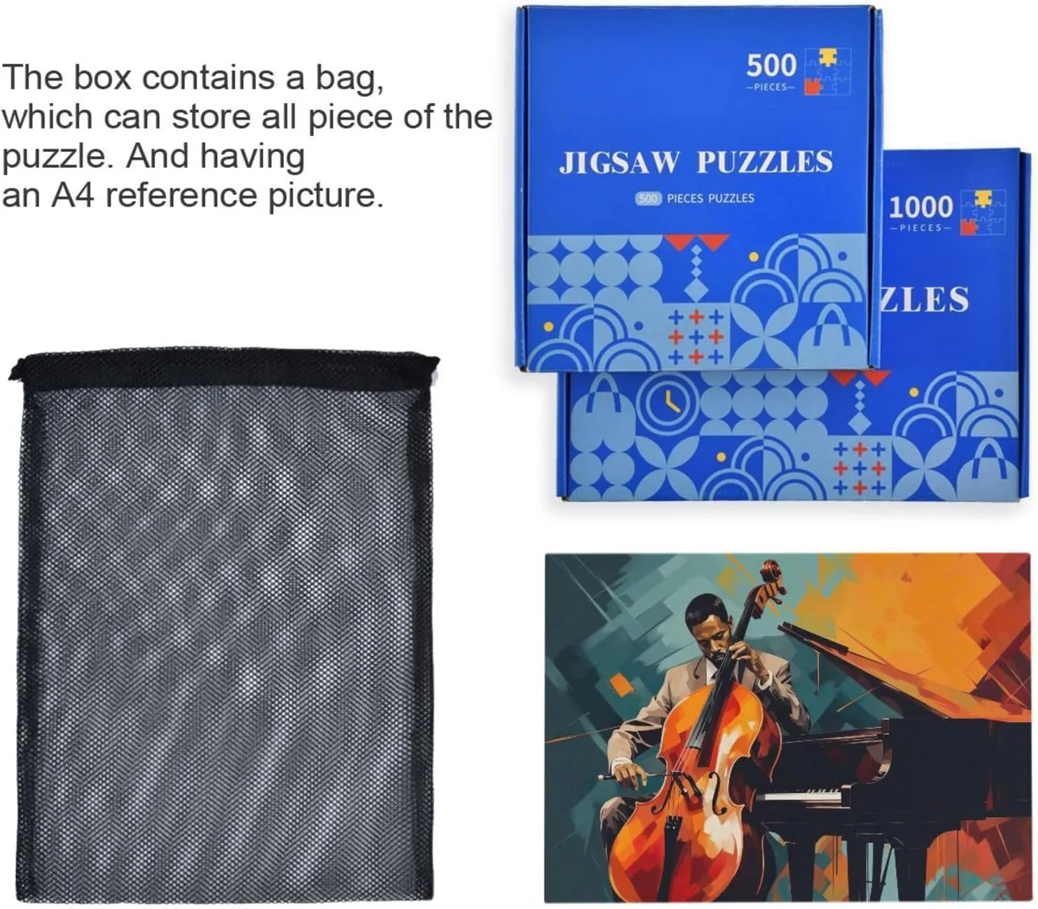 Jigsaw Puzzle 1000 Pieces for Adults Jazz Man Playing A Cello and Piano Wood Puzzles Educational Brain Toys 21218209
