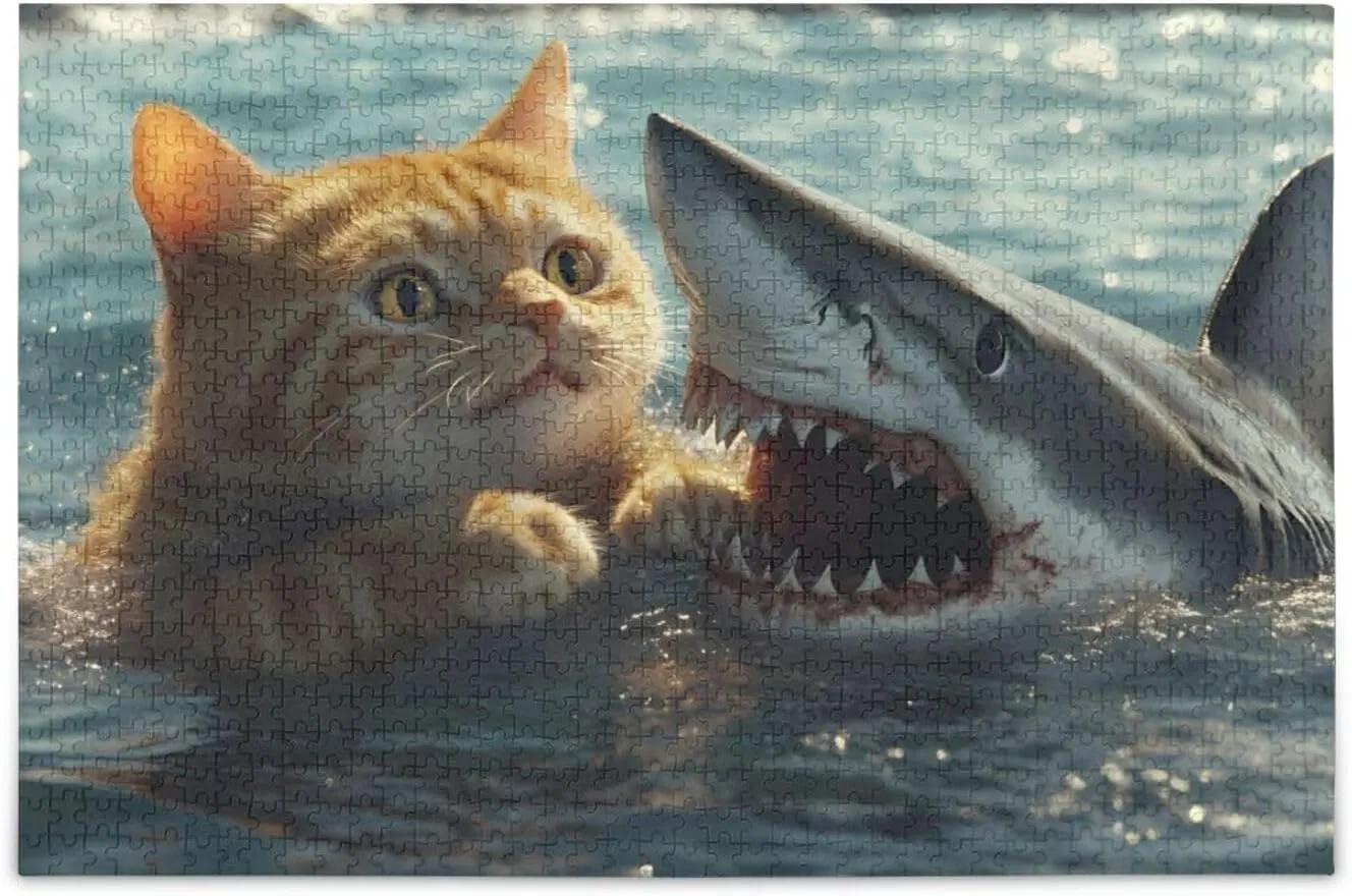 Jigsaw Puzzle Cat Fish Water for Adults 1000 Pieces, Impossible Challenging Hard Difficult Puzzles for Adults Jigsaw Puzzles for Party Entertainment Family Games