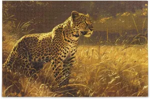Jigsaw Puzzle for Adults 1000 Pieces, Leopard Nature Grassland Challenging Puzzle for Puzzles Lovers Jigsaw Puzzle for Party Entertainment, Family Games