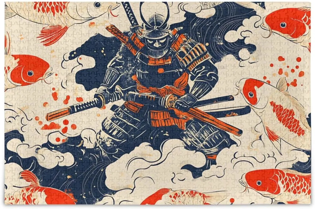 Jigsaw Puzzle Japanese Samurai Fish for Adults 500 Pieces, Impossible Challenging Hard Difficult Puzzles for Adults Jigsaw Puzzles for Party Entertainment Family Games