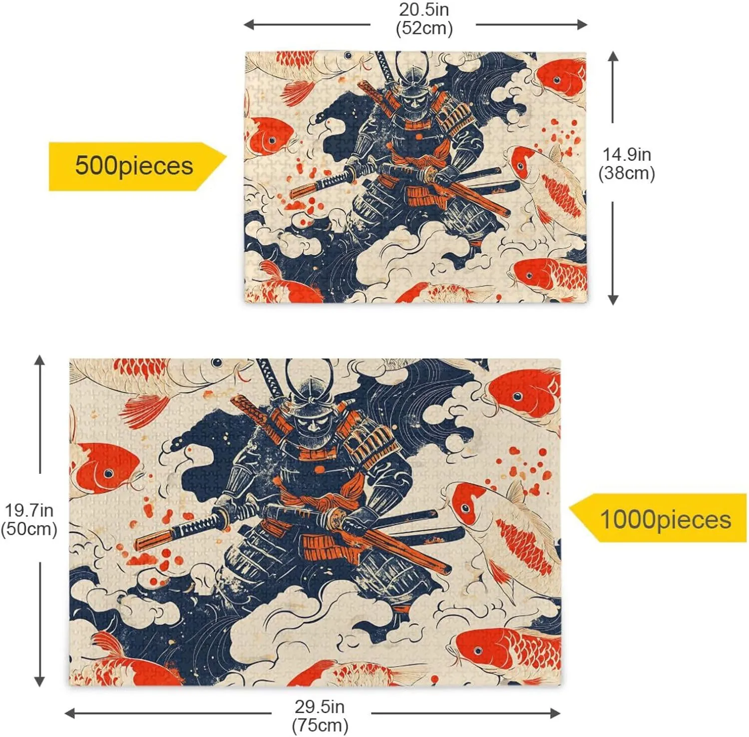 Jigsaw Puzzle Japanese Samurai Fish for Adults 500 Pieces, Impossible Challenging Hard Difficult Puzzles for Adults Jigsaw Puzzles for Party Entertainment Family Games