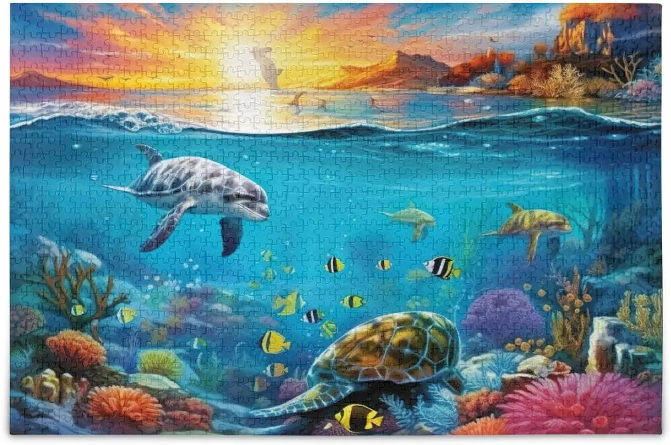 Jigsaw Puzzles 1000 Pieces for Adults Kids Underwater Whale Sea Turtle Tropical Fish Game Artwork Toy Gifts 202A2179