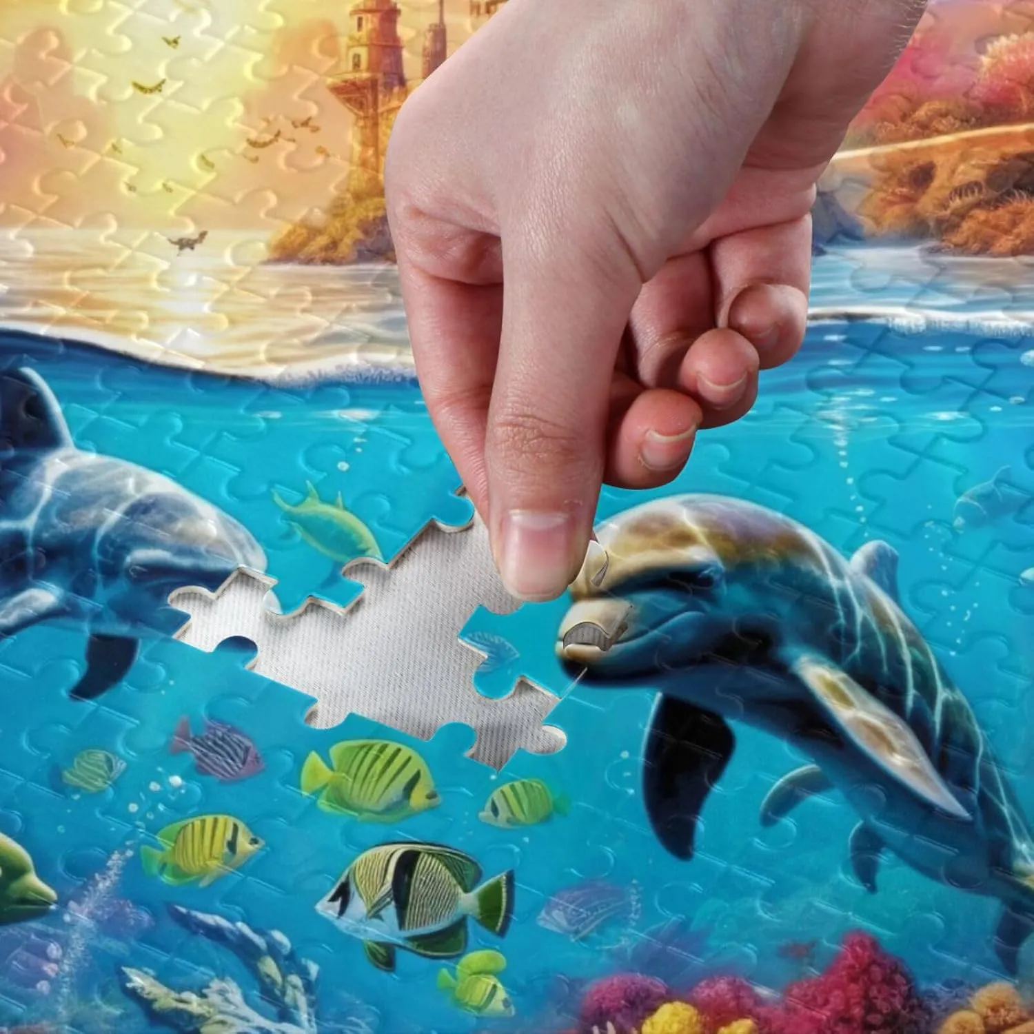 Jigsaw Puzzles 1000 Pieces for Adults Kids Whales Dolphin Fish Undersea Game Artwork Toy Gifts 202A2177