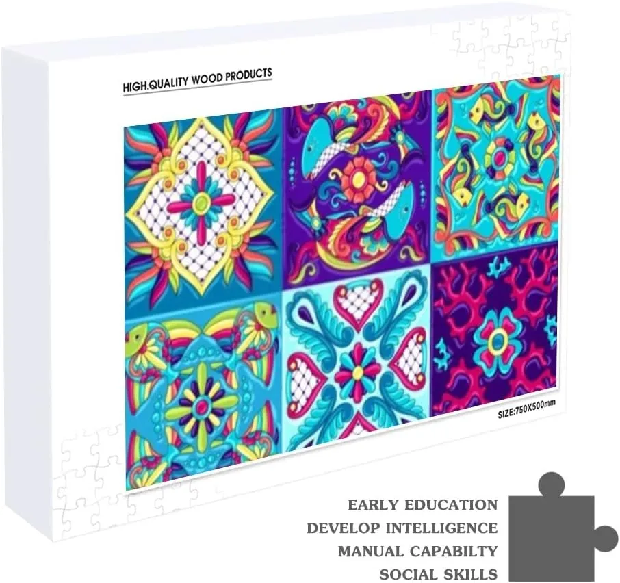 Jigsaw Puzzles Mexican Talavera Fishes Ethnic Folk Flowers Toy Kid Educational Games Brain Challenge Adults Art DIY Child Leisure Game Suitable Family Friends 1000PCS