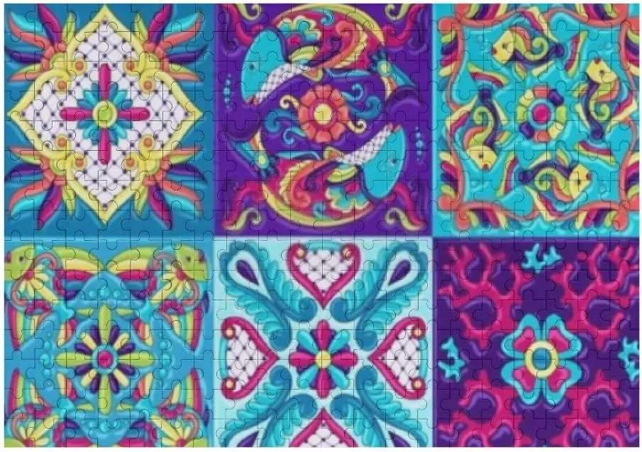 Jigsaw Puzzles Mexican Talavera Fishes Ethnic Folk Flowers Toy Kid Educational Games Brain Challenge Adults Art DIY Child Leisure Game Suitable Family Friends 1000PCS