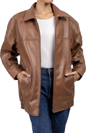 Jild Oversized Leather Jacket Women - Lambskin Leather Fall Jacket for Womens Fashion Plus Size Outfits
