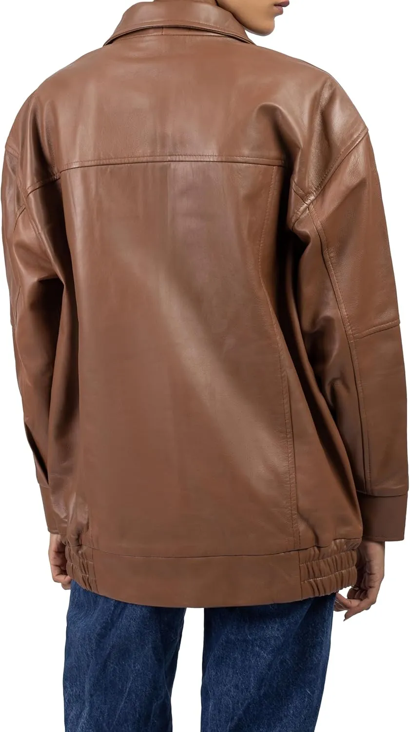 Jild Oversized Leather Jacket Women - Lambskin Leather Fall Jacket for Womens Fashion Plus Size Outfits