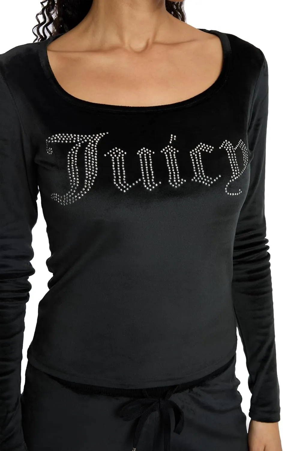 Juicy Couture Women's 2 Piece Velvet Fleece Long Sleeve Scoop Neck Fitted Top and Pants Lounge Sleepwear Set